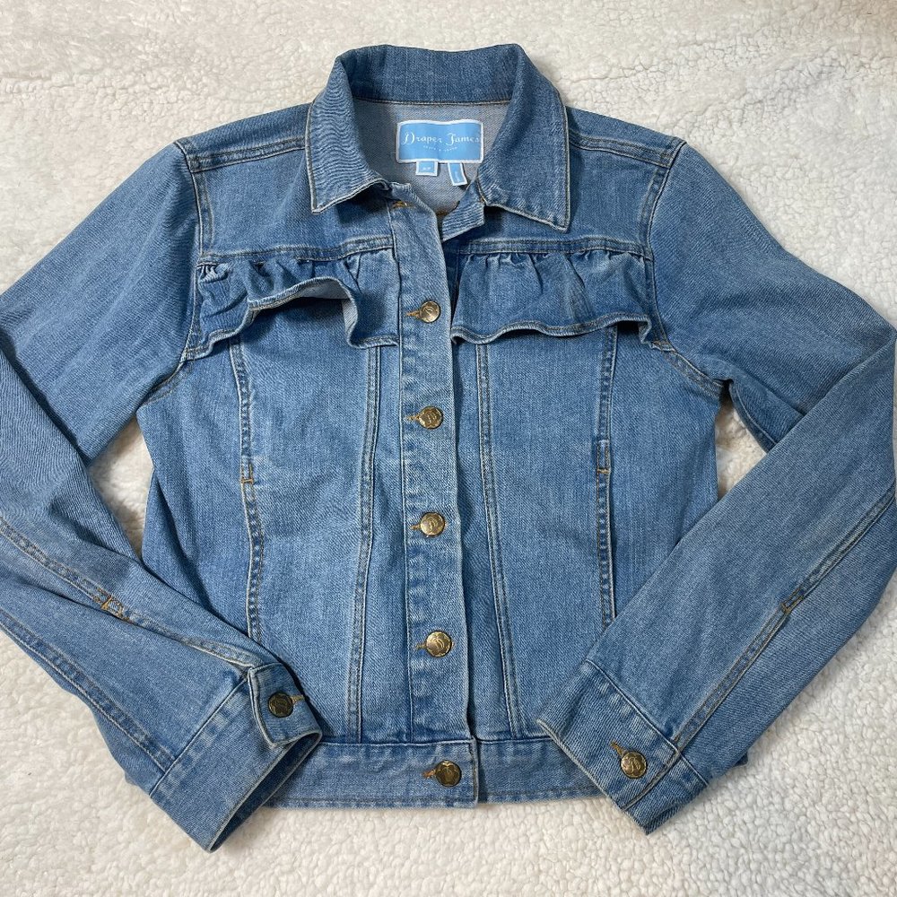 Draper James Ruffle Denim Jacket Size Small